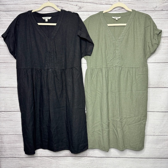 Briggs & Riley Dresses & Skirts - Briggs Linen Blend Dress Bundle of 2 V-Neck Empire Waist Summer Midi Black Green